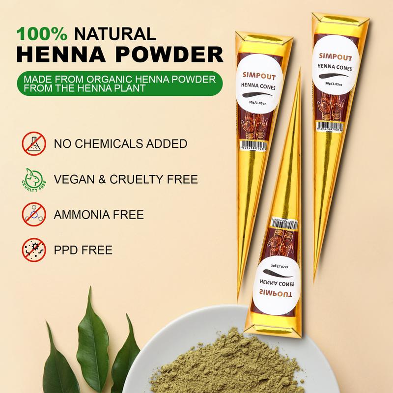 (Pack of 6) 30g-100% Fresh Natural Henna Cones |  Original Henna Blend  | Plant Based Temporary Tattoos |Two Colour Choose | Makeup Cosmetic