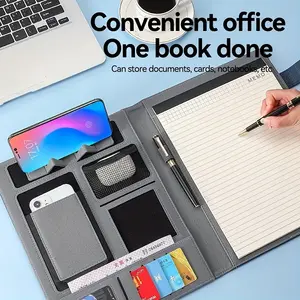 Multifunctional A4 File Folder with Sticky Notes, Office Storage Business Leather Document Manager, Contract Signing Book Office Supplies