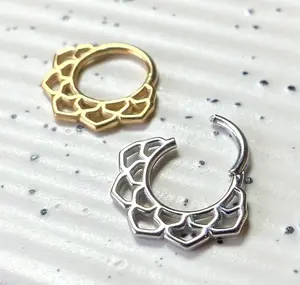 1pc Lotus Design Hinged Segment Ring Hoop Helix Daith Septum 316L Surgical Steel