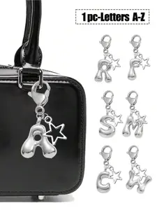Cute Bubble Bag Charm - With Hollow Star Decor, Shiny Letter A-Z, Shiny Alloy Bag & Backpack Pendant - Perfect Gift For Birthday And Special Occasions, Earphone Hanger, Keychain, Purse & Handbag Accessory, Gift For Women And Girls, Car Charm