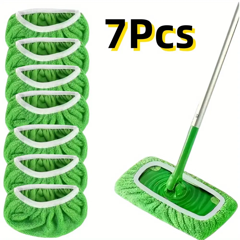 7pcs Polyester Microfiber Mop Pads Set, Machine Washable Home Care Supplies for Dry/Wet Clean (7 Pieces, Mop Not Included), Microfiber Mop Refill, Seven Pieces