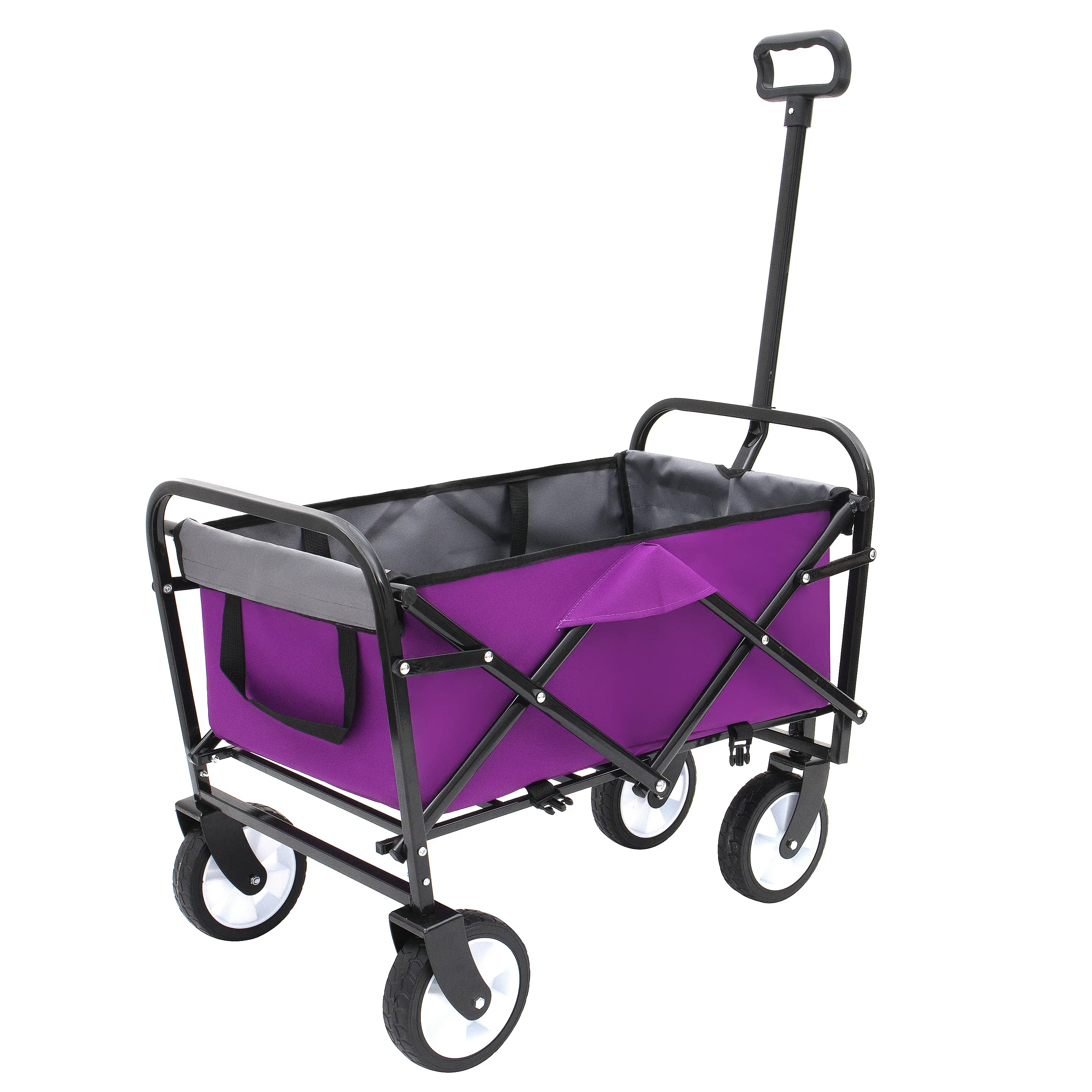 Donext Wagons Carts Foldable, Collapsible Utility Wagon Cart with Strapping System, 225lbs Capacity Foldable Wagon for Grocery Shopping, Beach, Camping, Purple