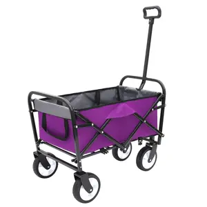 Donext Wagons Carts Foldable, Collapsible Utility Wagon Cart with Strapping System, 225lbs Capacity Foldable Wagon for Grocery Shopping, Beach, Camping, Purple