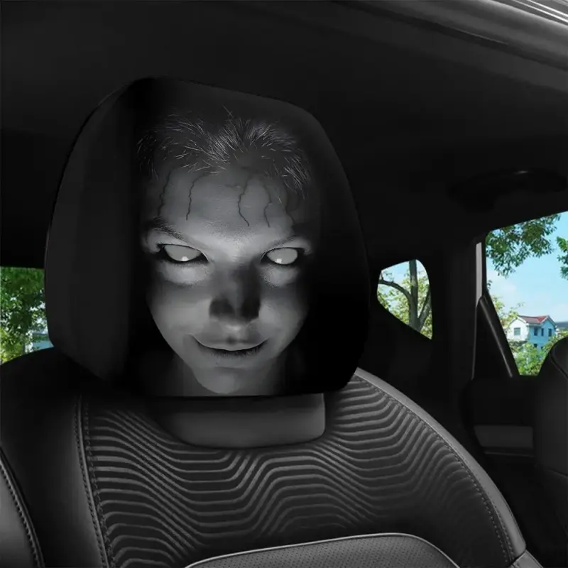 High Elastic 3D Ghost Bride Vivid Print Funny Horror Car Headrest Covers - Polyester Fits SUV/Truck Front Seat Pillow Protectors, Vehicle Accessories, Halloween Gag Gift for Drivers, Road Trips Essential