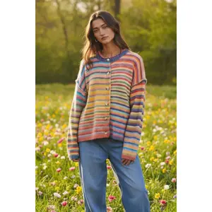 Over the Rainbow Button-Up Knit Cardigan - Sky/Purple