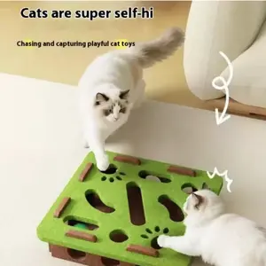 Interactive Cat Maze Toy with Bell Ball — Felt Puzzle Box