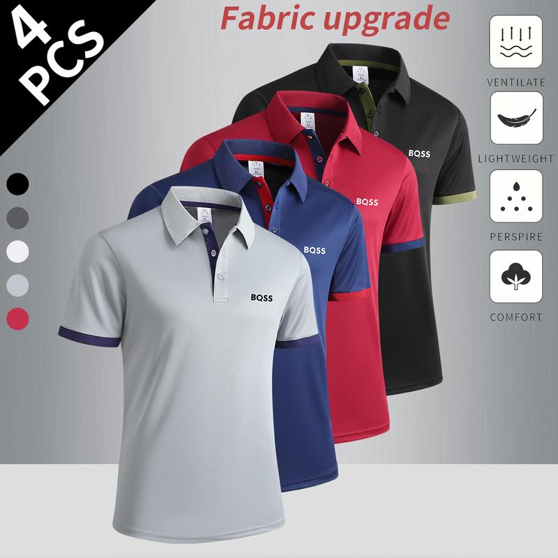 4-Pack summer new men's short-sleeved t-shirt polo shirt solid color light board leisure sports travel vacation outdoor camping men's polo shirt golf bottoming shirt