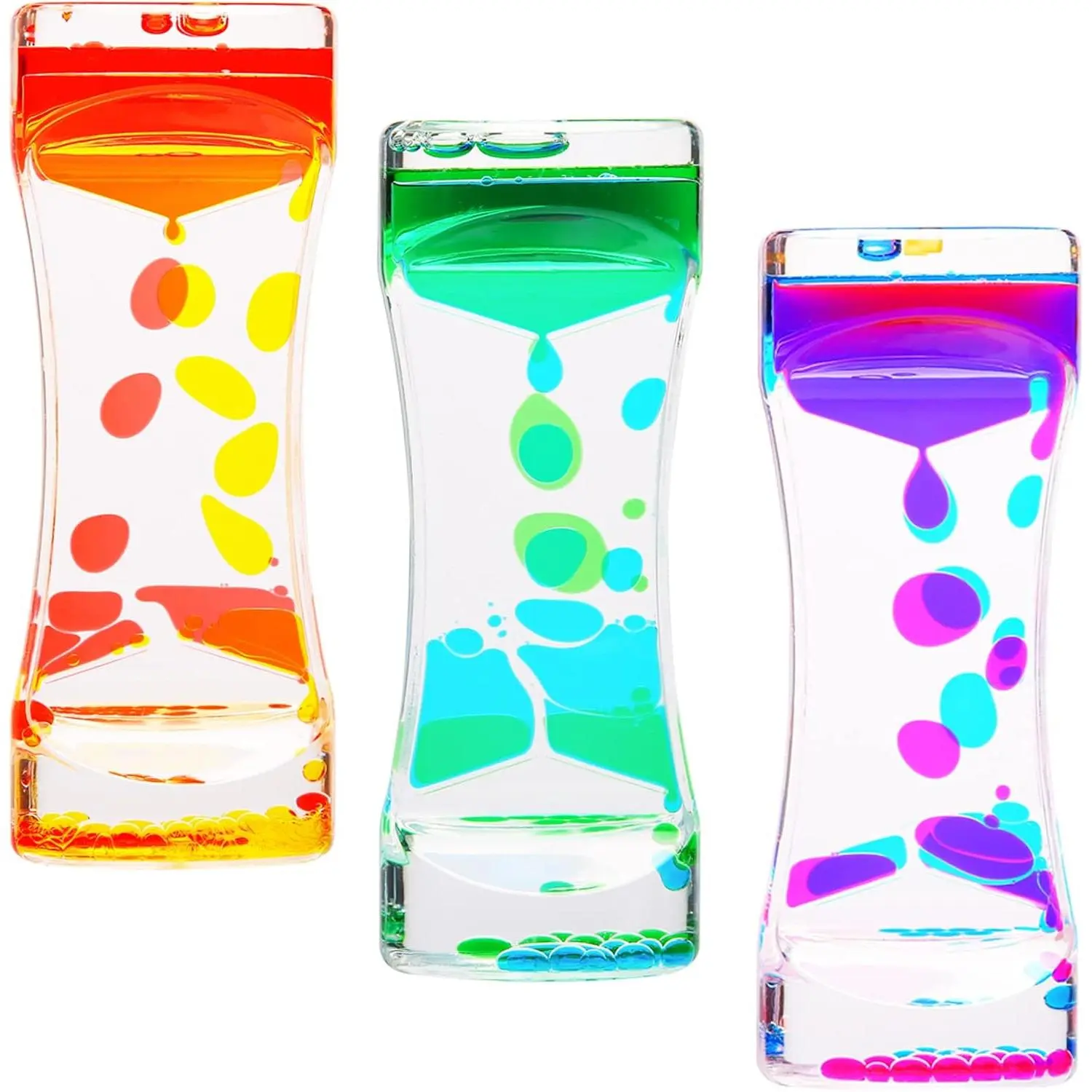 XY-TIM06 Liquid Motion Bubbler Hourglass 3-Pack - Unisex Kids Desktop Novelty Toy, Colorful Bubbles Home Office Desk Decor, Stress Relief Decoration for Focus & Calming Entertainment