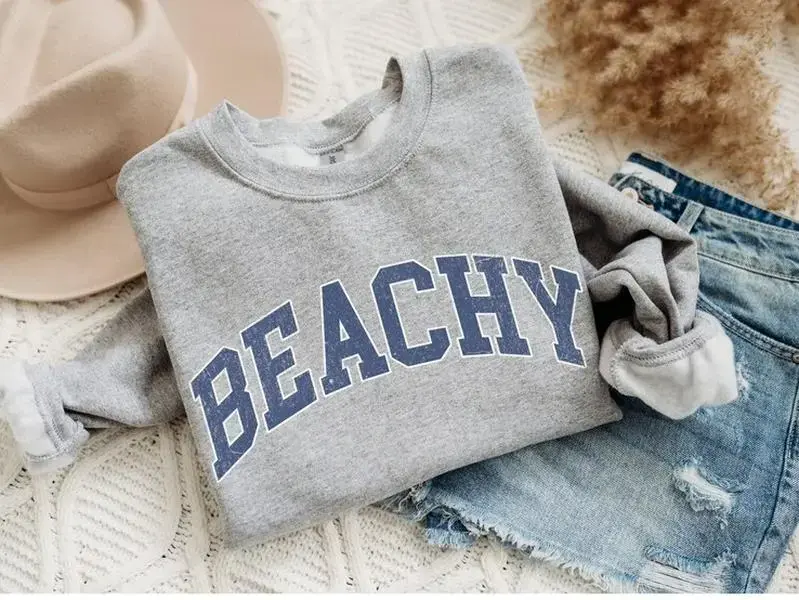 (Sale Off Up To 50%) Beachy Sweatshirt, Summer Beach Pullover, Coastal Vibes Sweatshirt, Beach Holiday Outfit, Gift for Beach Lovers, Full Color, For Men, For Women, Casual, Classic Fashion, Tee Print