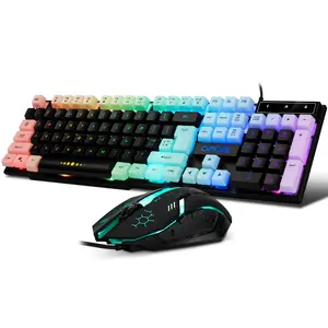 CHONCHOW Gaming Keyboard and Mouse Combo,USB Wired 104-Keys Full Size Light Up Keyboard Mic 3600DPI Rainbow Backlit Mechanical Feeling