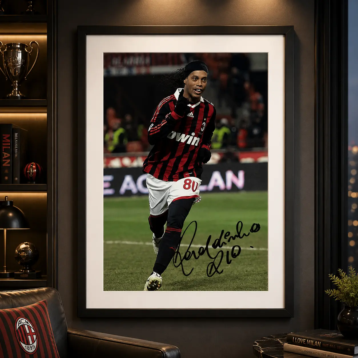 Ronaldinho AC Milan Poster, Football Legend Wall Art, Soccer Icon Print, Vintage Sports Decor Gift