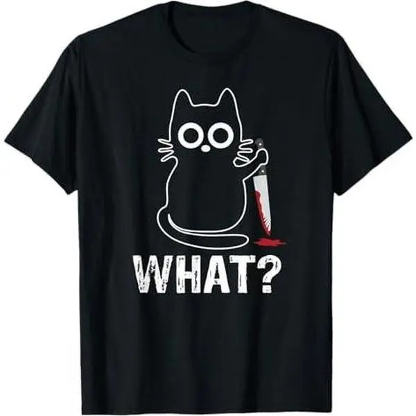 What? - Funny Cat With Knife Graphic Design T-Shirt