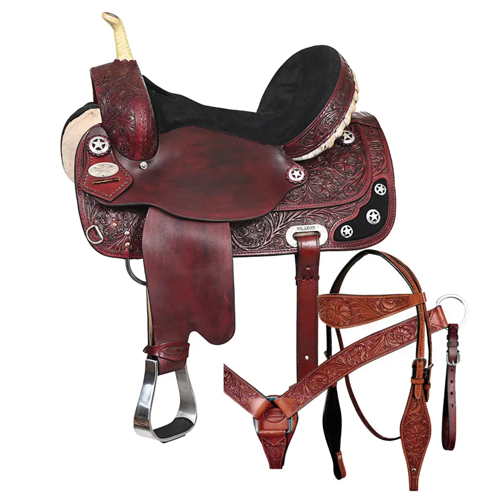 HILASON Western Horse Treeless Saddle American Leather Trail Barrel Tack | for Horses