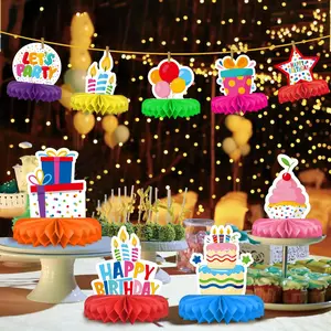 Set of 9 Birthday Decorations, Multicolor Honeycomb Centerpiece Happy Birthday Decorations Set for Party Wedding Birthday Parties Tables Decor | Table Decoration for Kids(Colorful Themed Honeycomb Centerpiece)