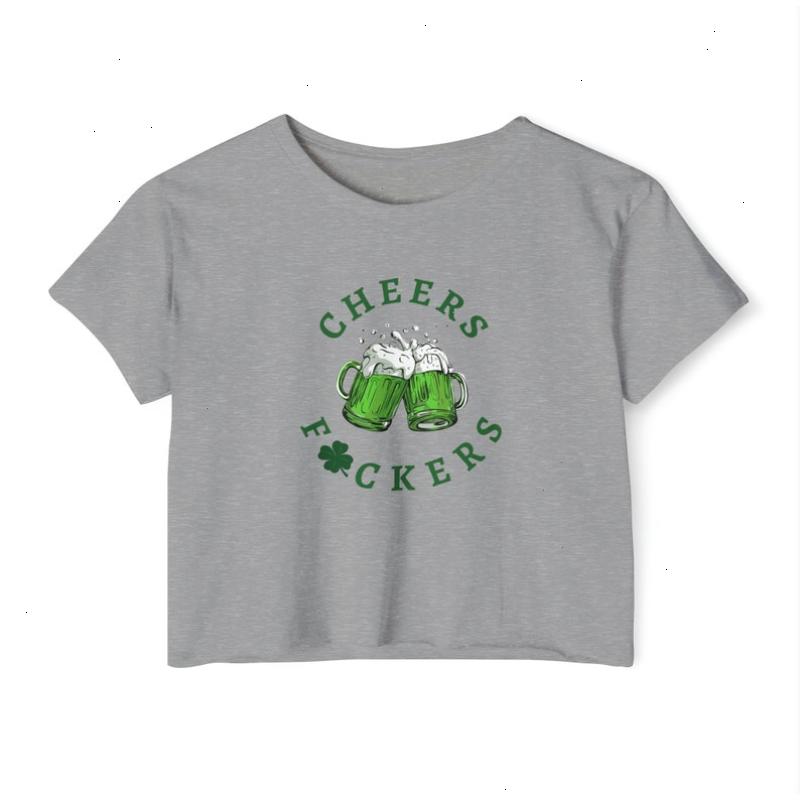 Funny St. Patrick's Day Crop Top for Women, 90's Y2K Irish T-Shirt, Cheers with Green Beer - Edgar Diaz LLC
