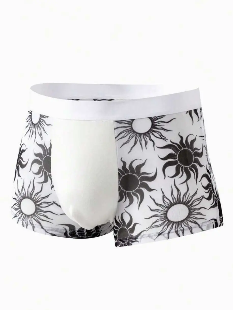 Underwear for men - Men's Mesh Boxer Briefs, Sun Graphic Semi-Transparent Breathable Comfortable Underwear underwear boxers cotton underwear boxers for men