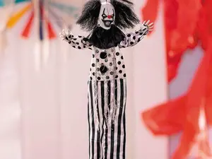Hanging Clown - 19 3/4 In - Black & White Halloween Decoration