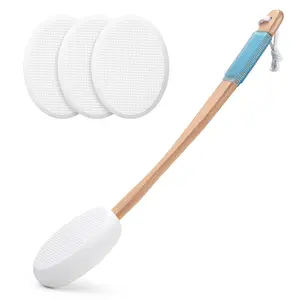 Lotion Applicator for Back & Feet, 4 Replaceable Pads, Curved Handle Design, Ideal for Kids, Elderly, Women