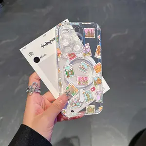 A Stylish Phone Case for Apple with a Strong Magnetic Design Featuring a Postage Stamp Pattern. It'S Easy, Practical, And Shockproof with a Transparent End, Compatible with Various for iPhone 17 E Air Pro ProMax iPhone16 15 14 Plus 13 12 11 X XS XR