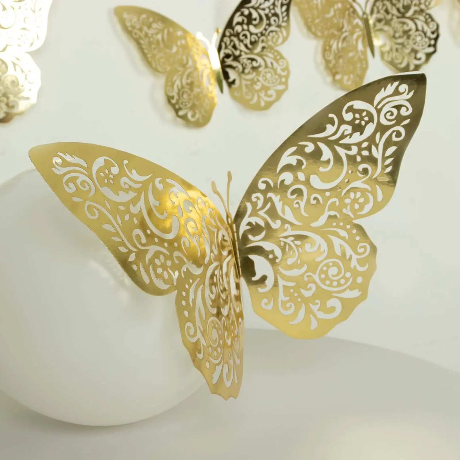 10-Pack Metallic Gold Foil Large 3D Butterfly Wall Stickers & 8x12in Butterfly Paper Charger Placemats, Home Festive Wedding Decor Tiles Stickers, Butterflies