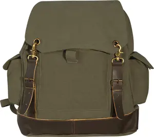 Olive Drab - Vintage Military Leather Trim Expedition Rucksack