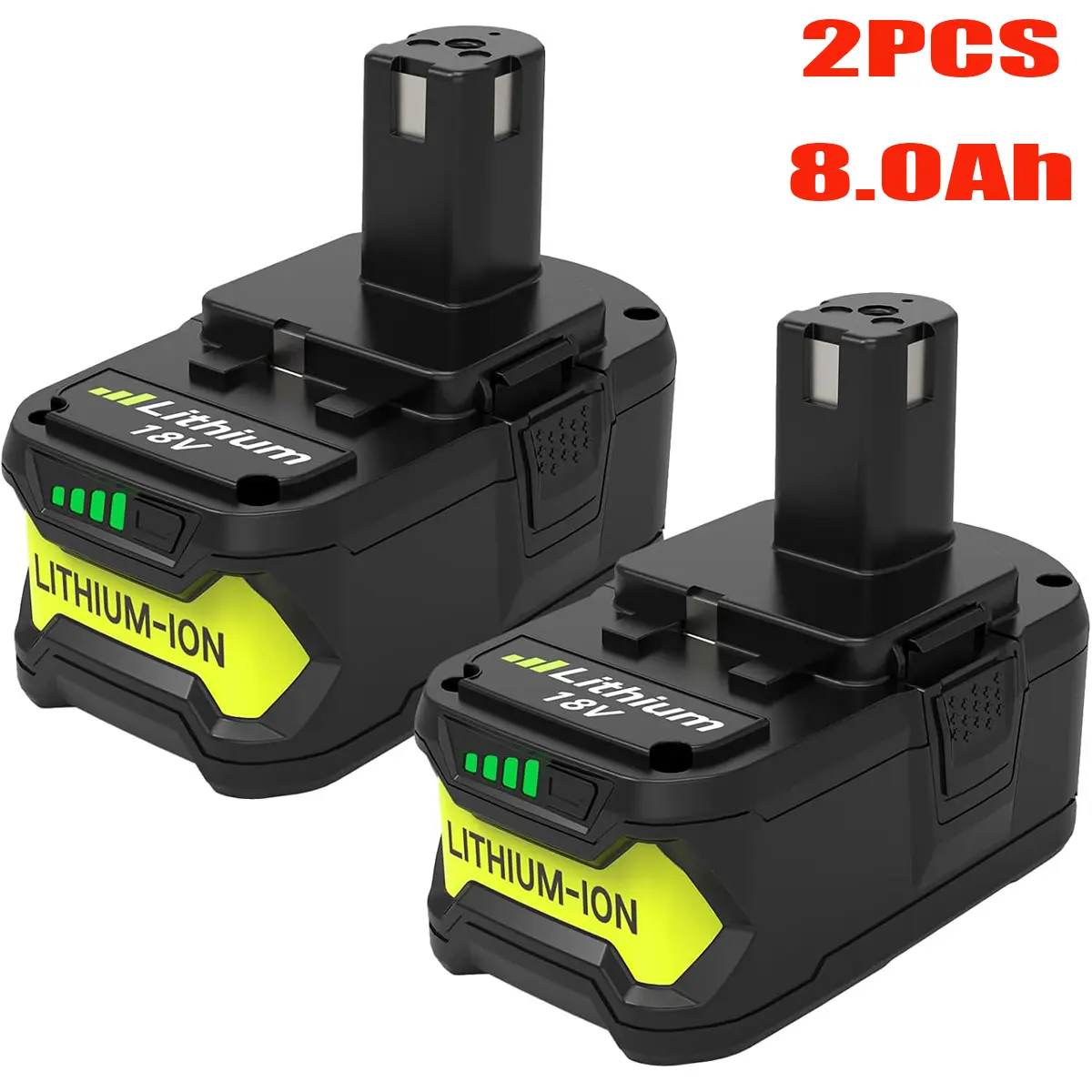 2-Pack 8.0Ah High-Capacity Lithium Batteries, 2 Pcs Replacement for Ryobi 18V Cordless Tool Accessories (BPL1815, BPL18151, BPL1820, BPL1820G, P102-P109, P122)