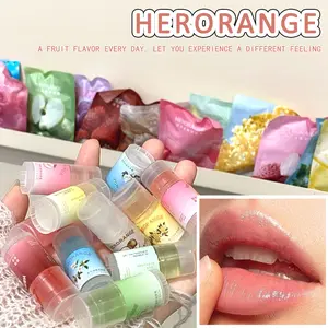 HERORANGE wants to eat it, lip balm Lip Care jelly transparent texture 12 fruit flavor combination pack 24 hours long-lasting moisturizing radiant lip oil non-sticky to keep the lips plump and watery