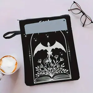 Gothic Fantasy Design Book Cover, Durable Washable Fabric Zipper Closure, Fits 11x8.7 Inch Books, Crescent Moon & Bats Pattern, Office Desk Accessories