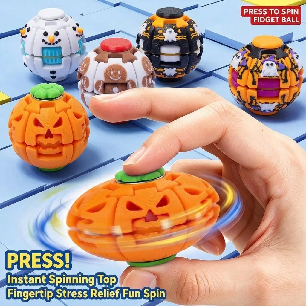 3D-Printed Spinning Ball Fidget Spinner, Portable Halloween-Themed Stress Relief Tool for Anxiety & Focus, Sensory Desk Accessory for Kids & Adults