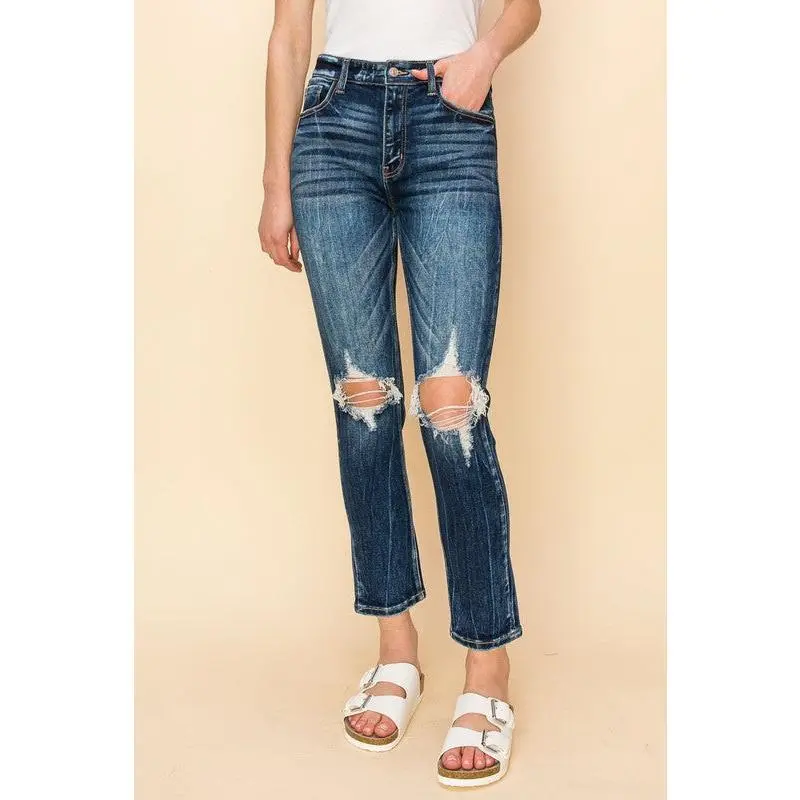 AT1046CGD HIGH RISE STRETCH ANKLE CIGARETTE JEANS