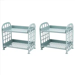2-Tier Plastic Small Storage Shelves, Kitchen & Bathroom Organizer (Nordic Blue)