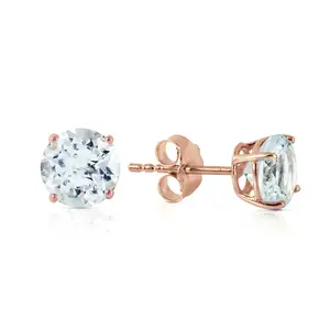 Galaxy Gold GG 14k Rose Gold Stud Earrings with Natural Aquamarines