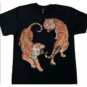 Vintage Style 2 Tigers Retro Graphic Tshirt