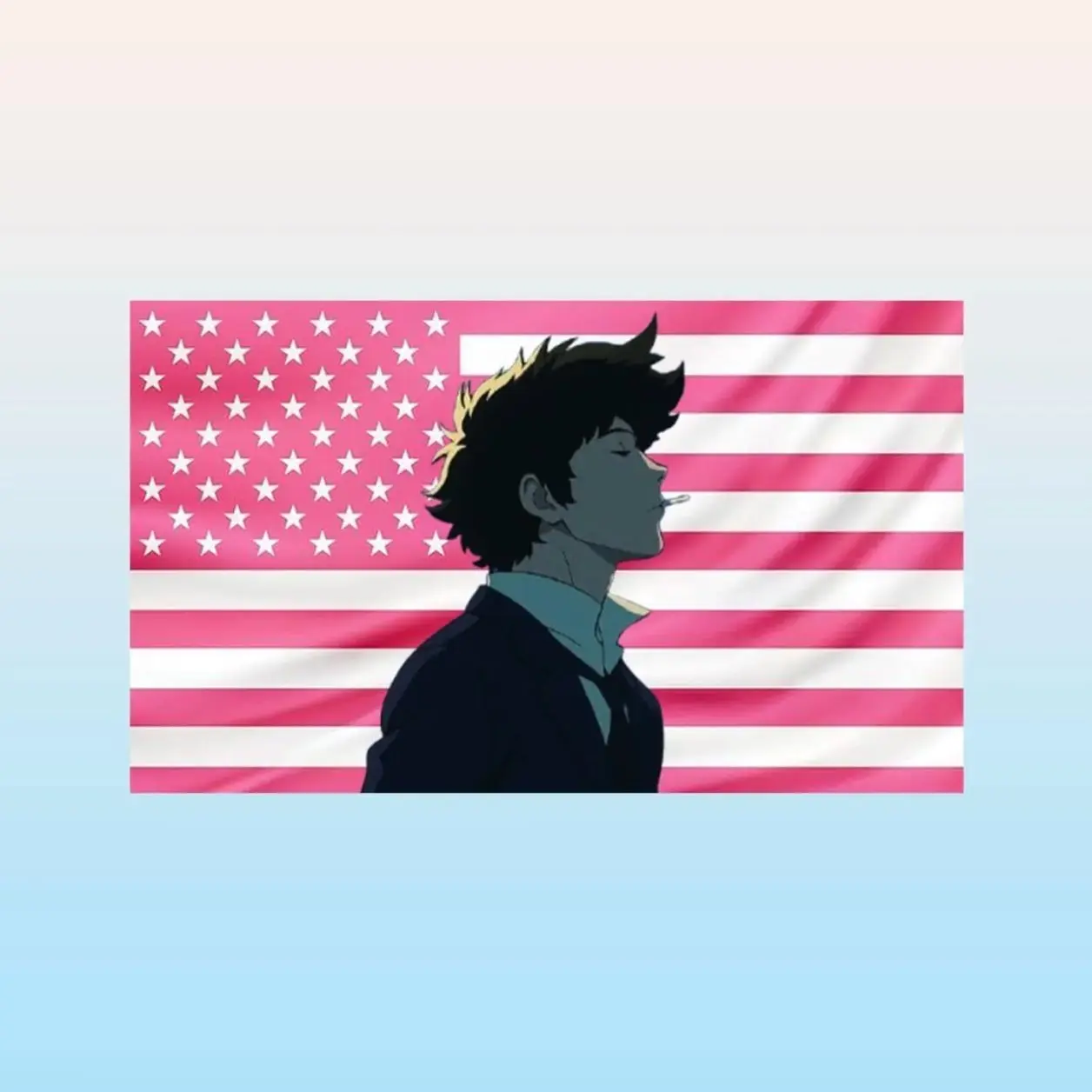 Cowboy Bebop Pink American Flag Tapestry – Anime Wall Art | Space Western Fan Decor | Aesthetic Pink Flag | Otaku Room Gift