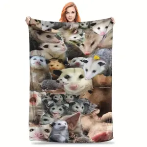 Creative Cute Opossum Collage Pattern Flannel Blanket, Soft and Cozy Home Essential with Lively and Fun Design  Skin-friendly, soft, lightweight, and breathable.