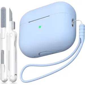 for AirPods Pro 2nd Generation Case Cover, Military Grade Anti-Fall Soft Silicone Shock-Absorbing for AirPods Pro Case Skin Touch with Keychain and Cleaning Kit, Front LED Visible, Sky Blue