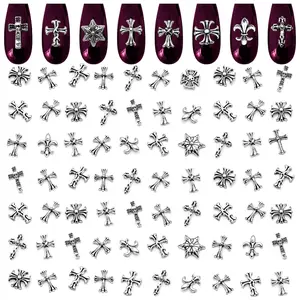 100 Pcs Cross Nail Charms and Gems - Nail Cross Charms for Nails Design Silver Nail Charms Y2k Nail Gems for Nails 3d Nail Charms Bulk Nail Jewels - Nail Art Charms Nails With Charms Cross Nail Charm