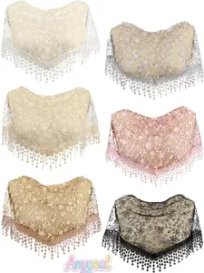 Anygoal Women's Catholic Floral Lace Mantilla Veil, Triangle Sheer Tulle Head Scarf, Elegant Lightweight Church Head Covering, Traditional Spanish Style Veil for Mass, Weddings and Religious Events