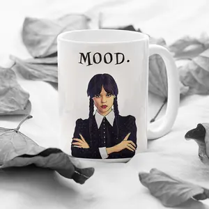 Wednesday Addams Mood Mug – Jenna Ortega – Funny Gothic Cup with Dark Humor – Spooky Vibes Fans of Sarcasm & Sass - Coffee Ceramic 11oz 15oz