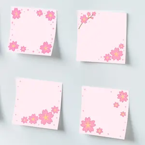 Pink Sakura Sticky Notes Set | 4-Pack Japanese Cherry Blossom Memo Pads | Cute Kawaii Stationery Gift for Women, Teens, Students | 3x3 Journaling, Planner & Office Supplies