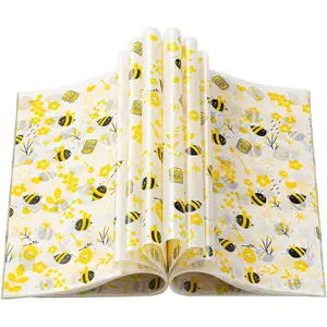100 Pcs Wax Paper Sheets for Food, Wax Paper Sandwich Wrap Deli Wraps, Waterproof Oil-proof Picnic Basket Liners with Bee Pattern for Kitchen