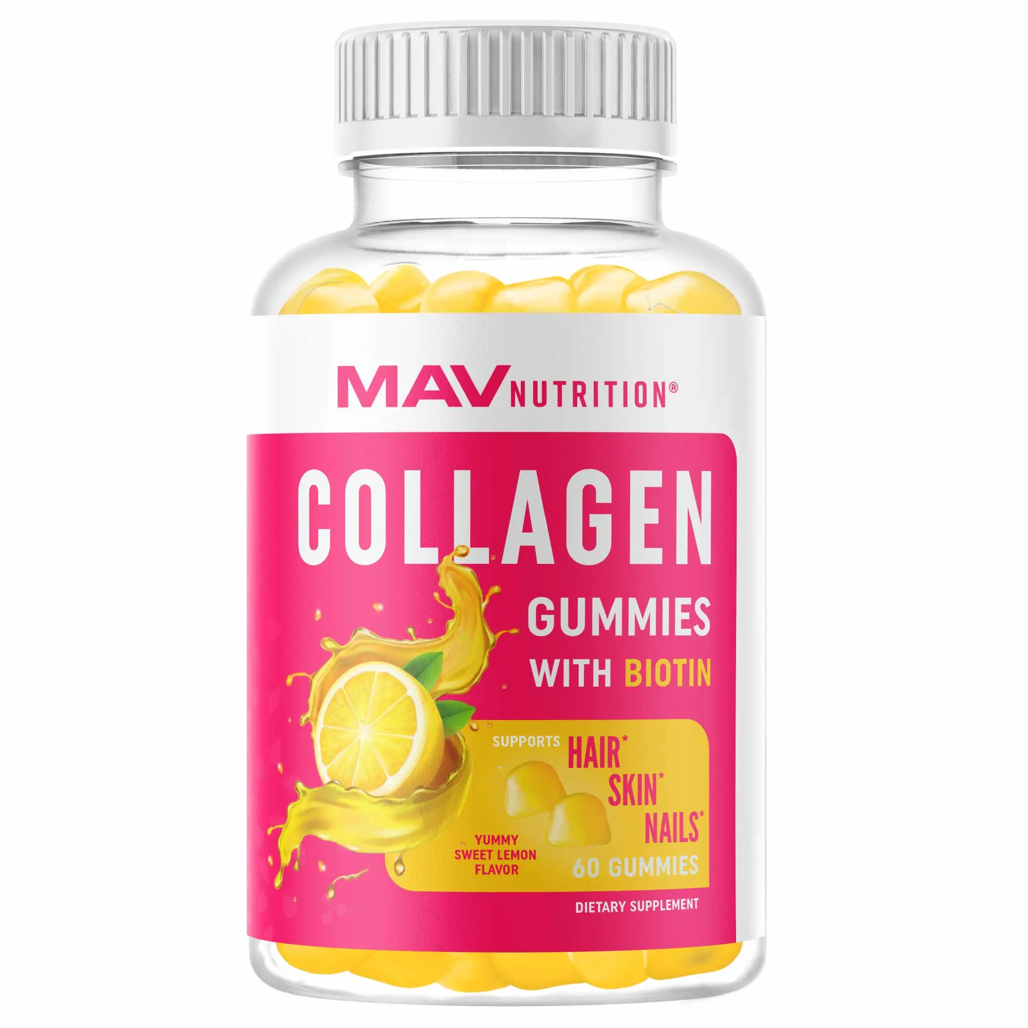 MAV Nutrition Collagen Gummies for Women 200mg Hydrolyzed Collagen 2500mcg Biotin Vitamin C E Zinc Hair Skin Nails Support 60 Gummies