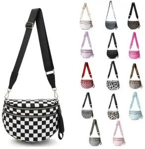 Trendy Checkered Crossbody Bum Bag 2026, Lightweight Nylon Fanny Pack with Removable Shoulder Strap, Roomy Casual Waist Pack for Women Daily Outfit Vacation Shopping Travel Essentials