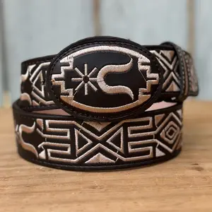 Brown “Spur” Embroidered Leather Mexican Belt