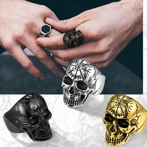FindChic Vintage Skull Head Ring, Cool Men Boys Gothic Sigent Ring Punk Biker Finger Ring For Women Men Girlfriend Boyfriend