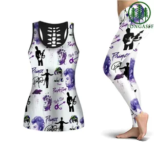 PRINCE Purple Rain Artist White 3D Hollow Tank Top & Leggings Set