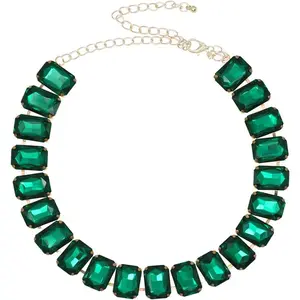 Crystal Rhinestone Choker Collar Necklace For Women Emerald Statement Piece Sparkly Colorful Crystal Neck Gold Chain Necklace