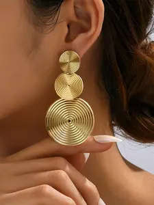 Elegant Dangle Earrings for Women, Simple Geometric Round Metal Design, Multi-Layered Screw Discs, Perfect for Daily Wear & Parties