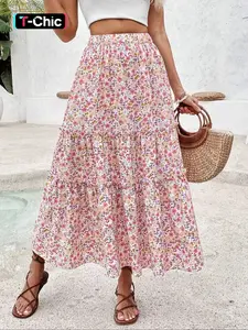 Women's Ditsy Floral Print Long, Elegant Fashion Casual A Line Vintage Boho Skirt for Daily Holiday Vacation Wear, Ladies Bottoms for Summer