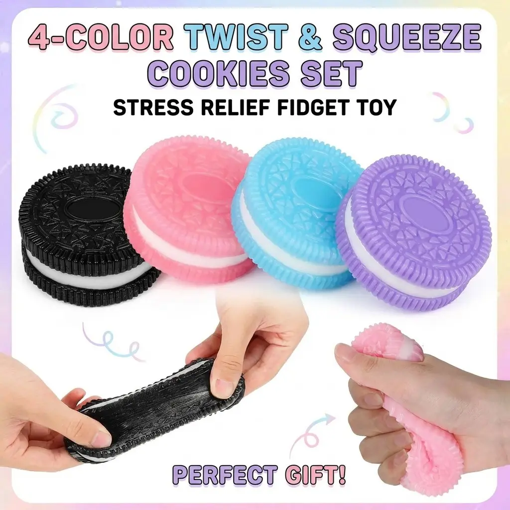 4-Color Oreo Squishy Fidget Toy – Ultra Soft Stretchy Stress Relief ...